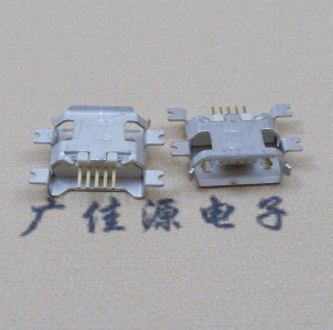 温州MICRO USB5pin接口 四脚贴片沉板母座 翻边白胶芯