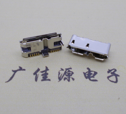 温州 双接口micro usb3.0母座有卷边10pin三个固定脚插板